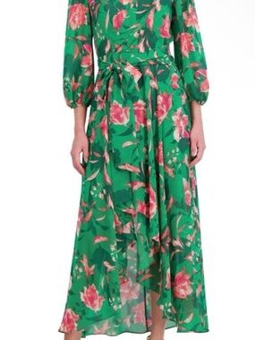 Eliza J Green Floral Wrap Maxi Dress with Tie